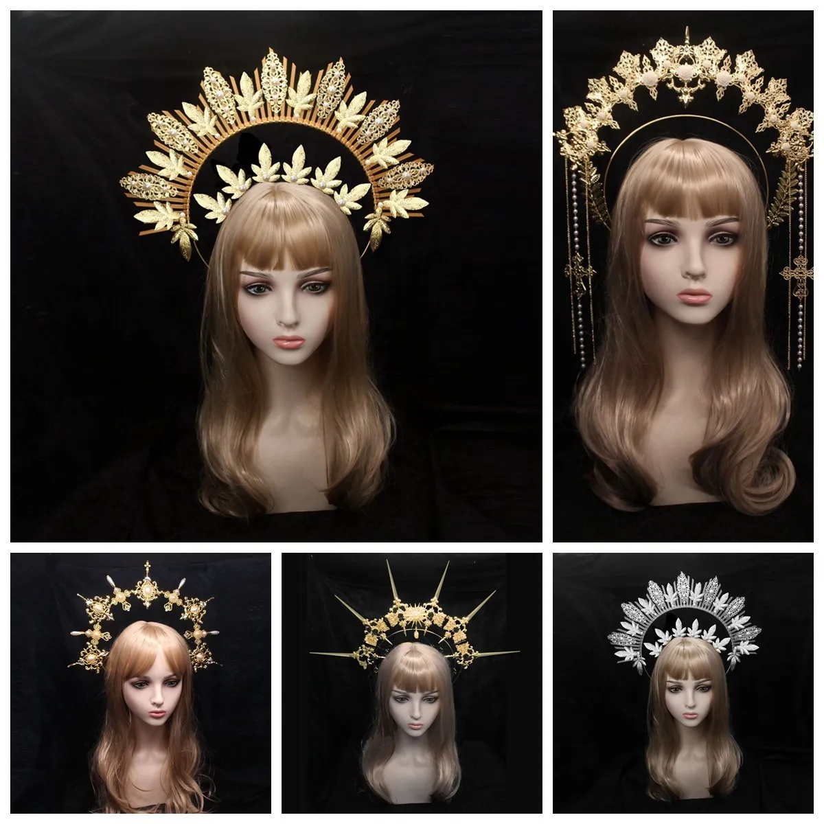 Hochzeit Haarschmuck handgemachte Lolita Halo Krone Scheinwerfer Göttin Kopfschmuck Kopfschmuck Gothic Sonne mit Perlenkette für Schwangerschaft Po 230809
