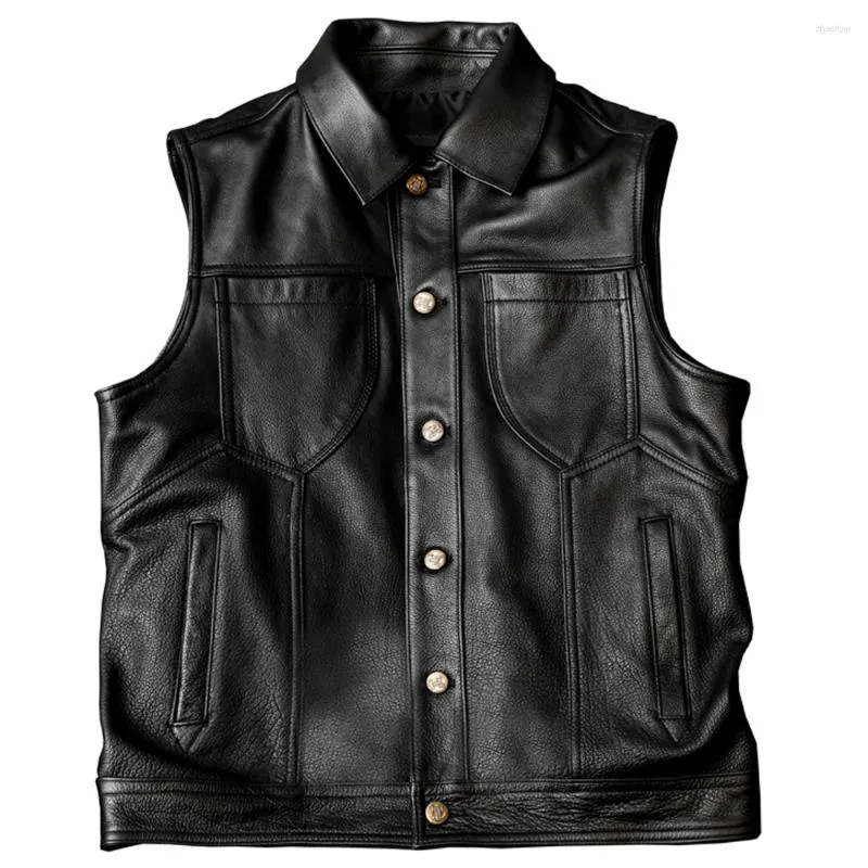 Men's Vests Genuine Leather Automotive Waistcoat Vest European Designer Natural Cow Coat Summer Top Tanks Cowhide Weskit Travel