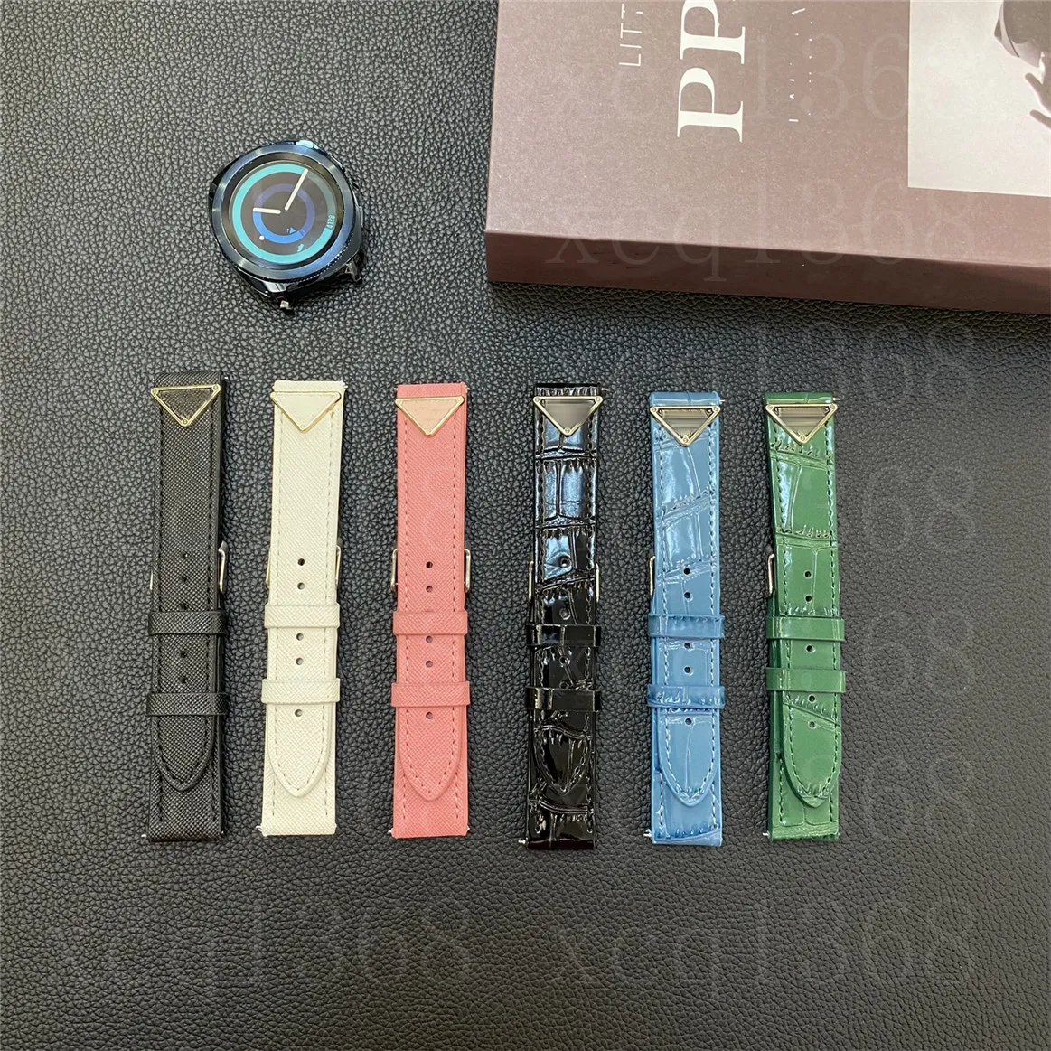 20 mm 22 mm Designer Samsung Watch Watch Strap dla Samsung Galaxy Watch 5 4 -pasm 40 mm 44 mm 42mm 46 mm Luksusowe skórzane skórzane oryginalne monogram inteligentne paski