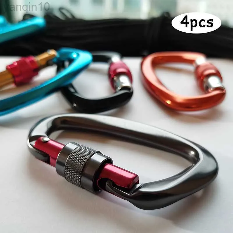 Proteção de rocha 4pcs escalada profissional Carabiner 25kn d forma de fivela de fivela de segurança Acessórios para equipamentos ao ar livre HKD230811