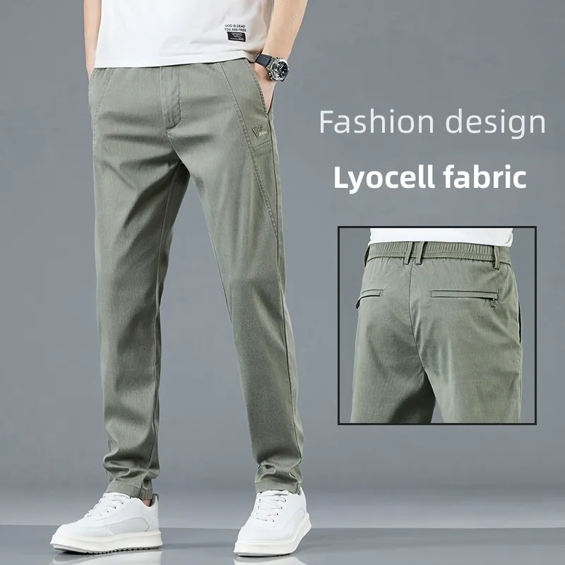 Pantalons pour hommes été grande taille tissu Lyocell extensible respirant jambe droite affaires pantalon décontracté séchage rapide pantalon élastique 230809