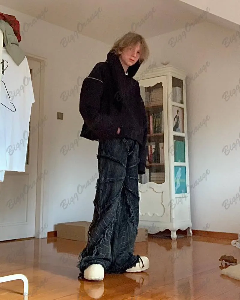 Vintage Mens Oversized Black Frankie B Jeans With Spider Web