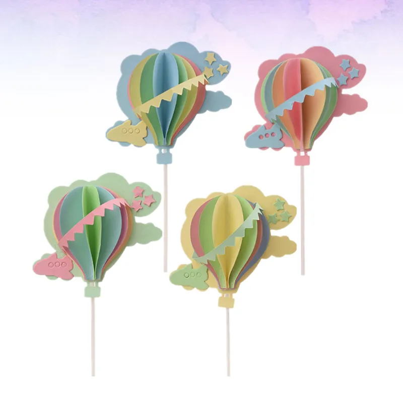 Utensílios de panificação 4 peças Nuvens 3D Balões de ar Topper de bolo Decorações para festas (Azul Rosa Amarelo Verde)