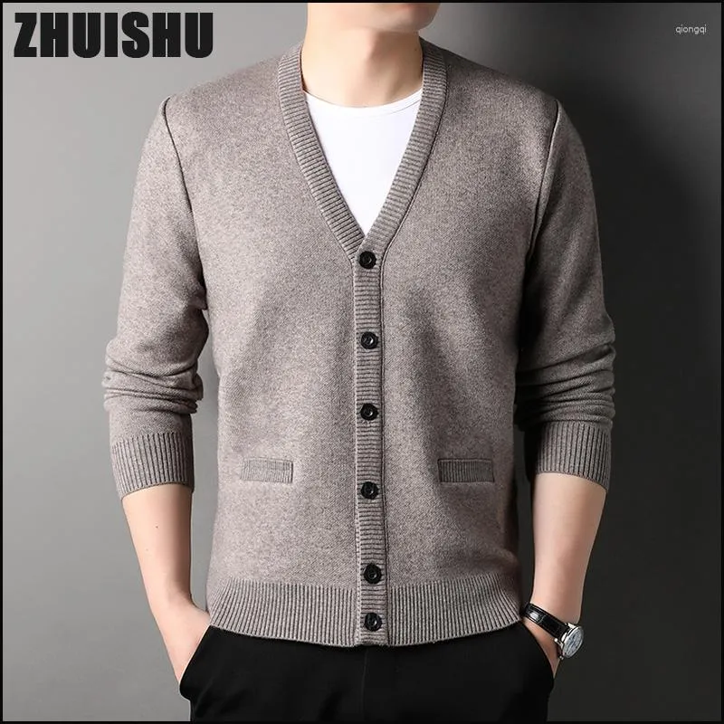 Herrtröjor zhuishu varumärke mode cardigan singel breasted stickning tröja cardigans män kläder ropa hombre kläder