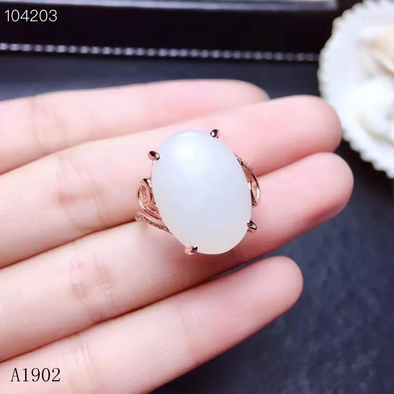 Кластерные кольца kjjeaxcmy fine jewelry 925 Стерлинговое серебряное серебряное инкрустация натуральные хетанские нефритовые драгоценные камни Женский кольцо