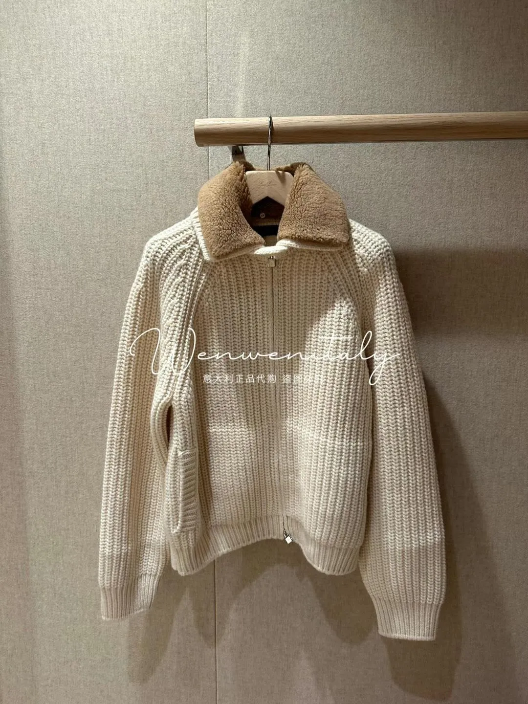 Kvinnors tröjor Autumn and Winter Loro Piana White Cashmere Lambool Dragkedja Cardigan