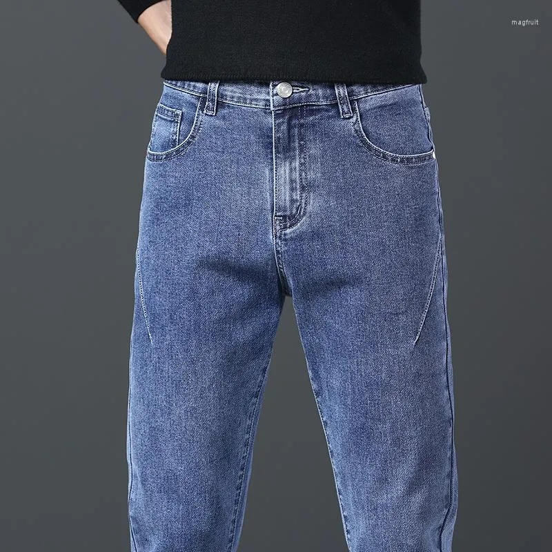 Мужские джинсы моды растягиваются стройные шикарные карманы личность мужская одежда для джинсовой брюки повседневные комфортные брюки для мужчин