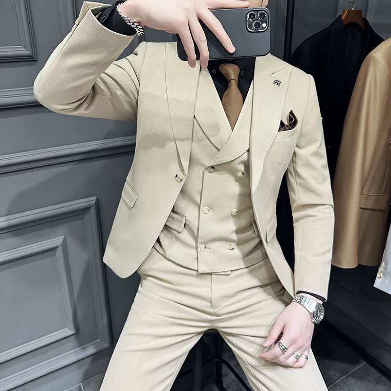 Męskie garnitury Blazer Blazer Vest Pants Fashion Business Wedding Dżentelmen Slim Italian Style Casual gospodarz Podwójny podzielony Formalny 30809