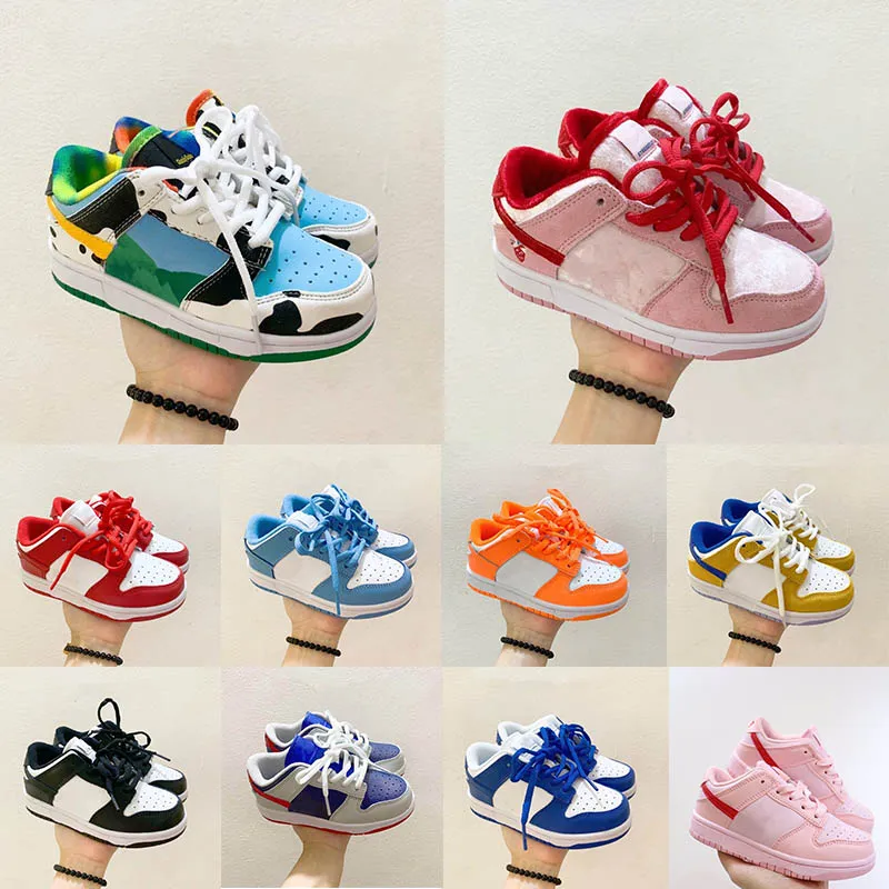 2024 Top Fashion Kids Shoes Low Girls Boys Sports Baby Sneakers Designer Trainers Running Basketball Shoe Black Blossom Kid Youth Toddler Spädbarn Athletic Storlek 24-35