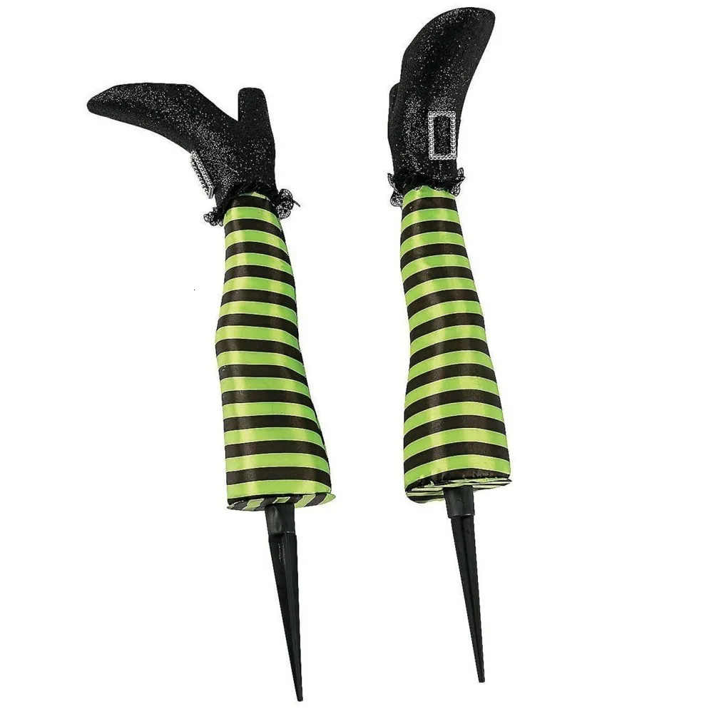 Other Event Party Supplies 2PCS Halloween Evil Witch Legs Decoration Upside Down Wicked Wizard Feet With Boot Stake Yard Lawn Garden Halloween Decor Props 230809