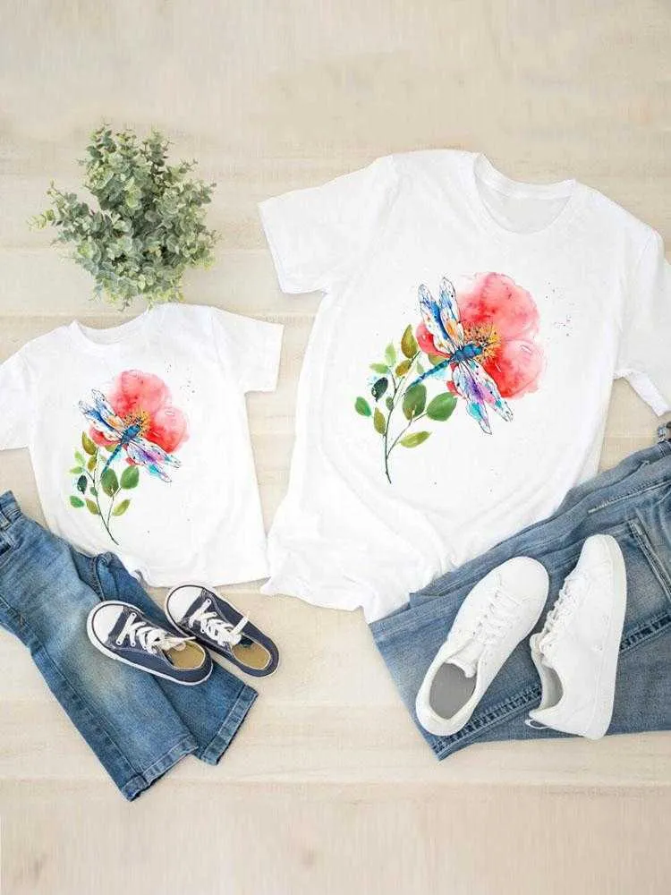 Familie bijpassende outfits vrouwen aquarel Dragonfly kind kinderkleding jongen meisje zomer familie bijpassende outfits moeder mama moeder tee T-shirt kleding