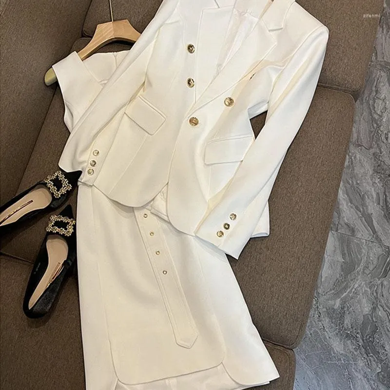 Women's Vests French Design Fashion Set White Temperament Formal Suit Professional Elegant Luxury Strap Tank Top Coat Two Piece Large