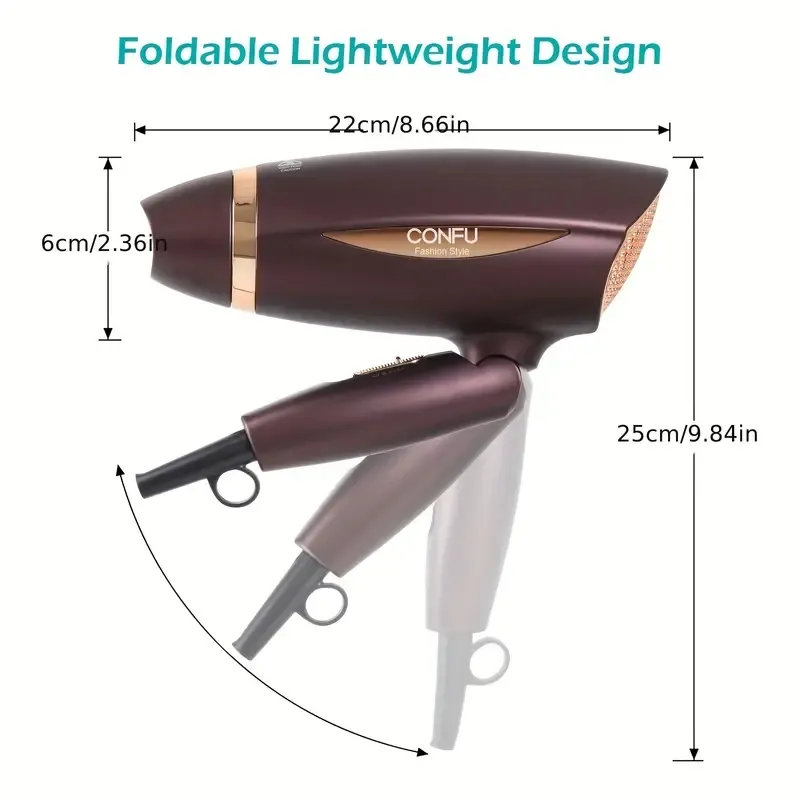 Confu 1600W مجفف الشعر القابل للطي المحمول - صغير ، خفيف الوزن مثالي للسفر!
