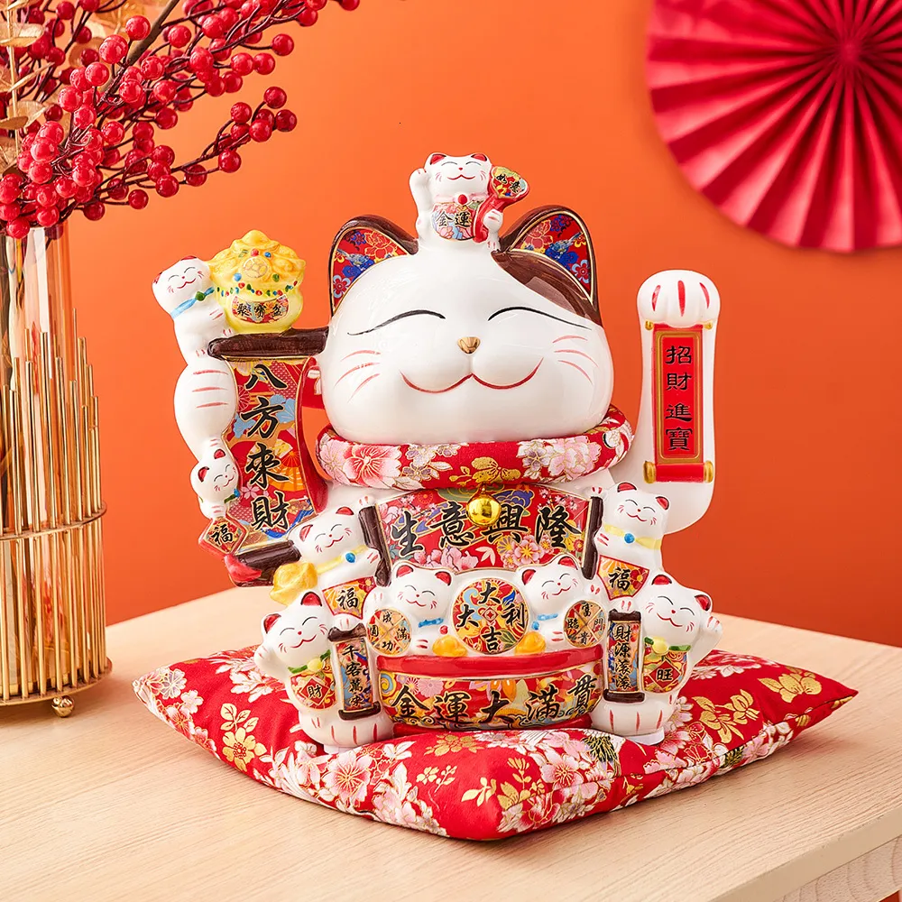 Dekoratif Nesneler Figürinler Seramik Maneki Neko Lucky Cat Ev Dekoru El Sallama El Feng Shui Fortune Statue Kawaii Oda Aksesuarları 230810