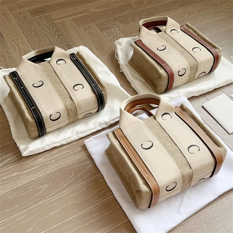 Mini Woody Tote Bag Linen Canvas Designer Crossbody Bags Women Luxurys Designers Small Totes Shopper Purse Cross Body Ribbon Bruna Handväskor