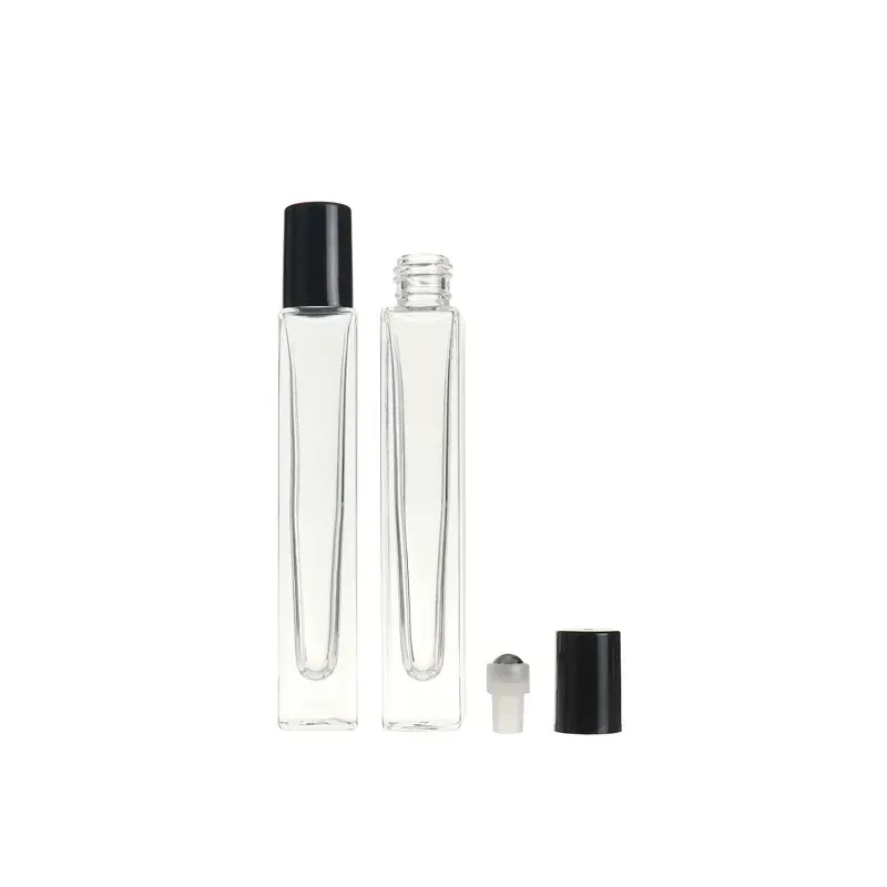 10ml Empty Pen Square Clear Glass Roll on Bottle with gold cap stainless steel roller ball for Essential oil Perfume