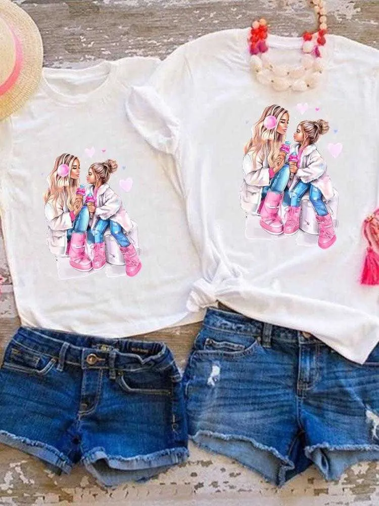 Familj matchande kläder Familj matchande kläder tee grafik t-shirt kvinnor flickor pojkar barn barn sommar härlig trend nya 90-tal mamma mamma klädkläder