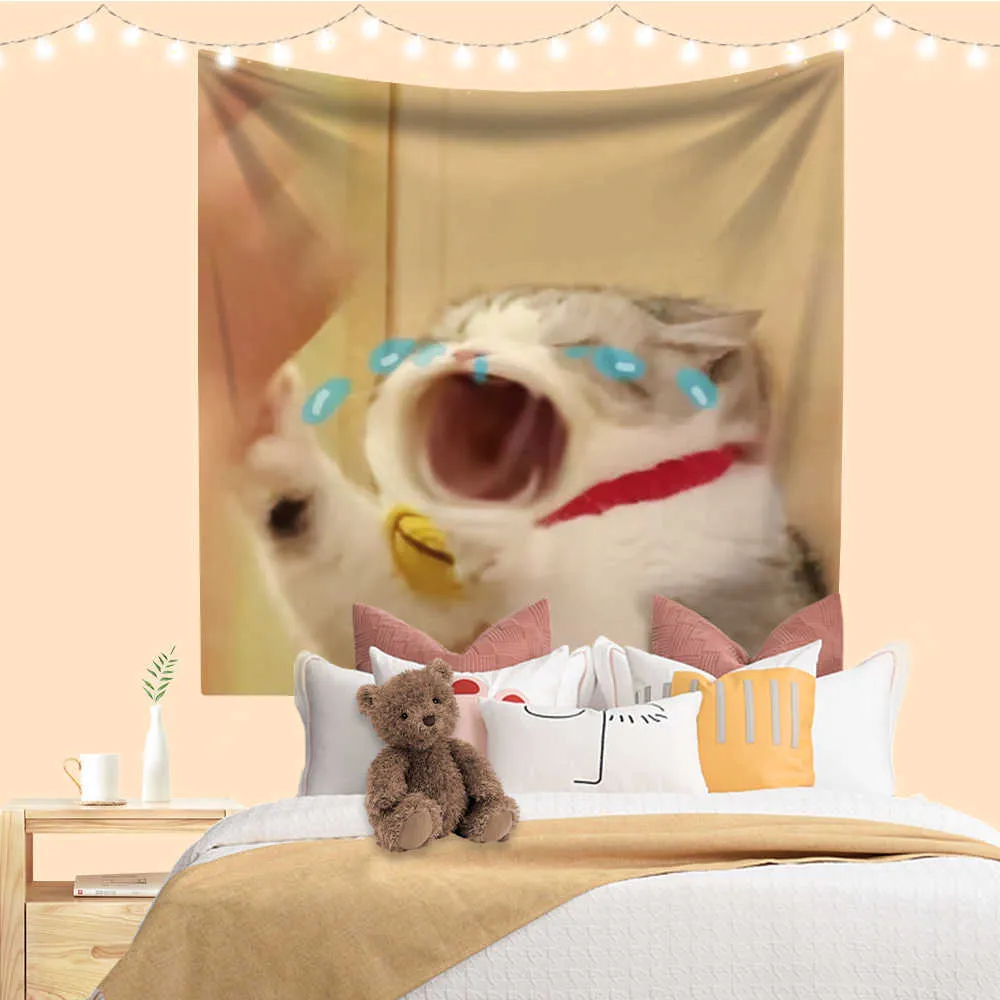 XxDeco Cute Cat Meme Printed Cute Tapestry For Dorm Funny Animal Aesthetics Wall Hanging Background For Bedroom Dorm Sofa And Blanket R230810 From Mengyang09 12.84 DHgate.Com