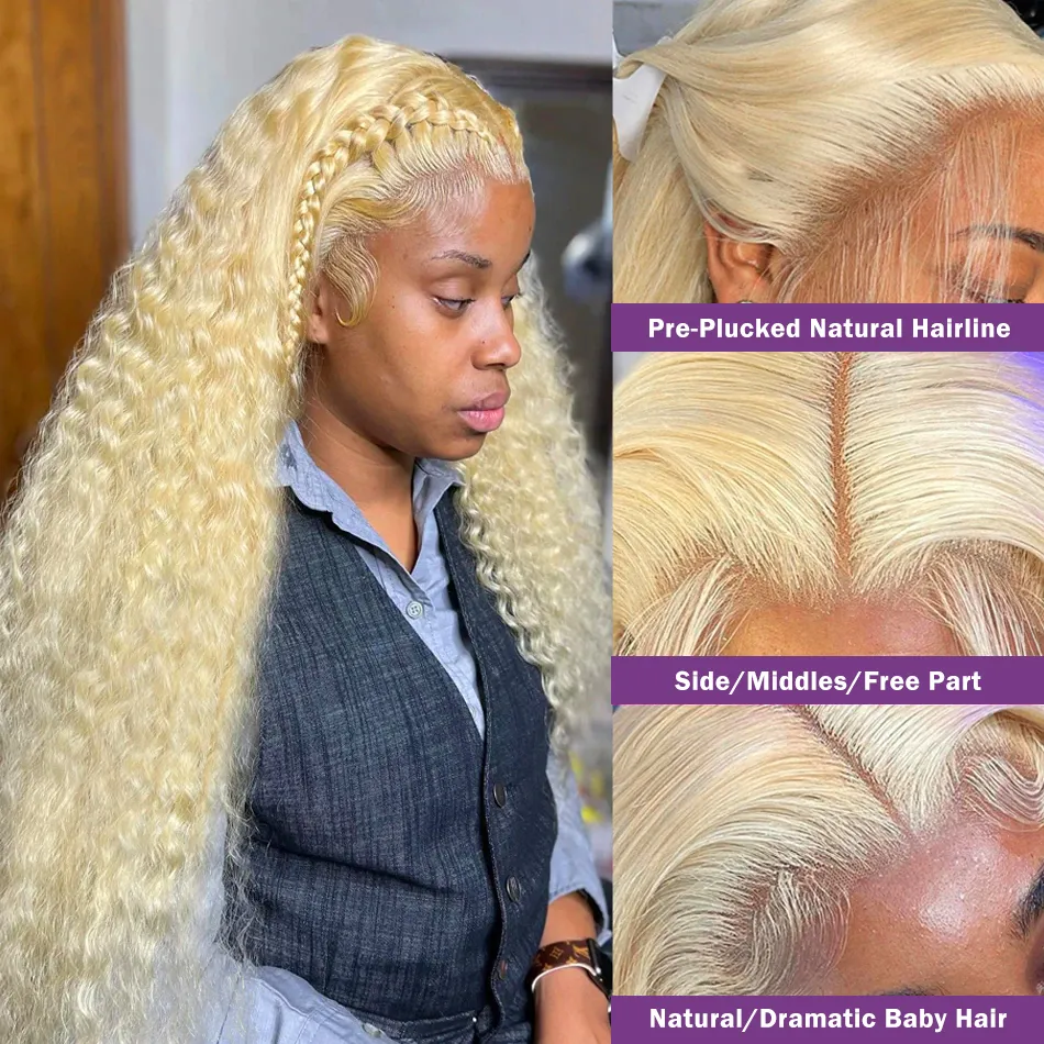 Blonde 613 Deep Wave Lace Frontal Wig 13x6 Hd Lace Wig BrazilianTransparent Lace Front Colored Kinky Curly Wigs Human Hair