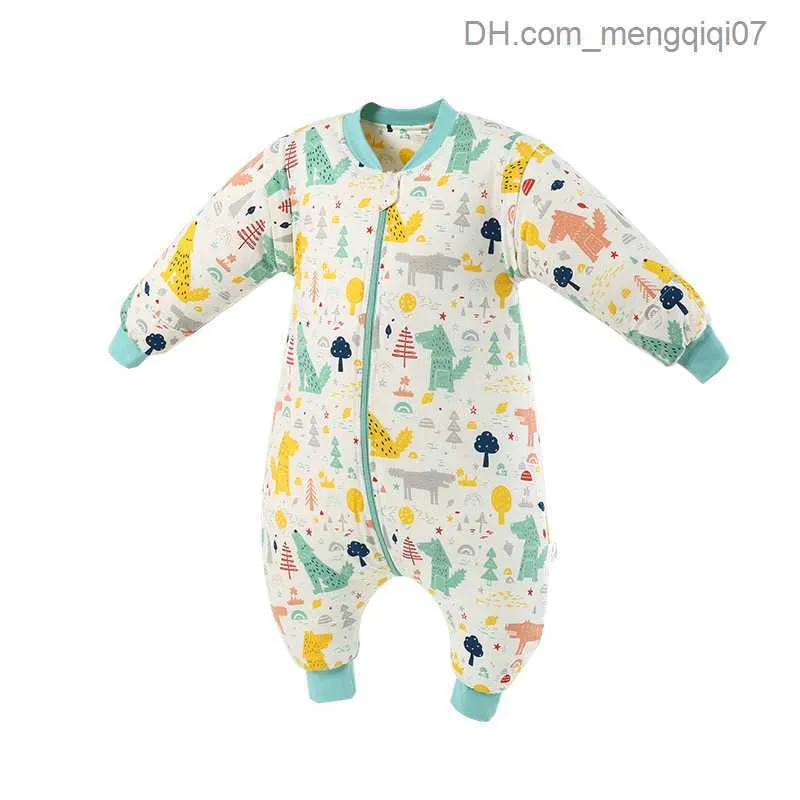 잠옷 happyflute 면화 긴 슬리브 겨울 만화 스플릿 다리 베이비 두꺼운 옷은 0-6 Z230810 나이의 아기에게 적합합니다.