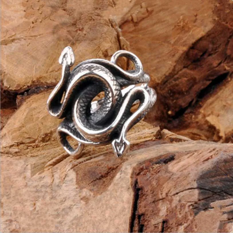 Band Rings Sterling Silver Double-Headed Snake Ring Punk Retro Thai Silver Publicity Personality Exaggerated 925 Sterling Silver Ring
