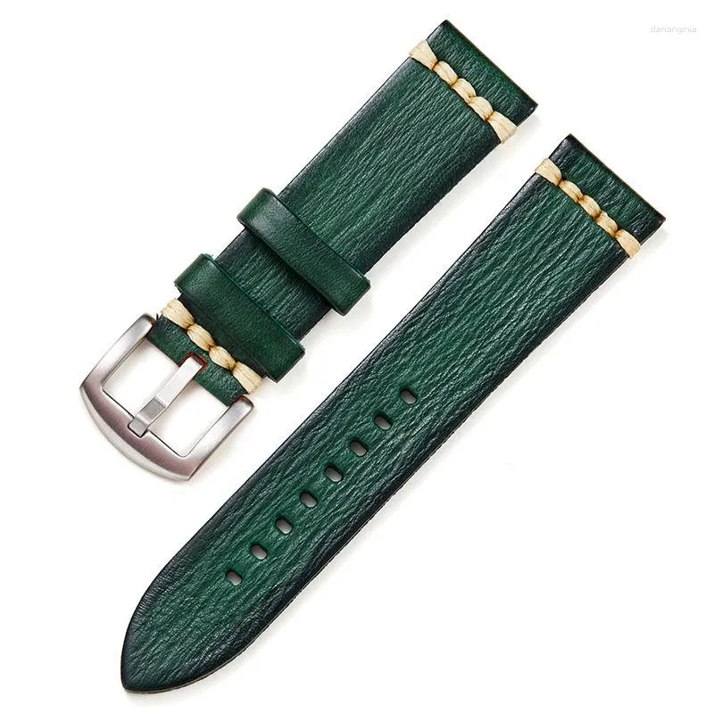 Bracelets de montre Bracelets de montre en cuir tanné végétal 18mm 20mm 22mm 24mm Accessoires de boucle en acier inoxydable Bracelets de montre-bracelet rétro