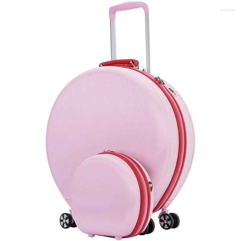 Sväskor 2023 Boarding Suitcase Female 20 "/14" Hand Makeup Case ABS Trolley Bagage Universal Wheel Sale Round Set