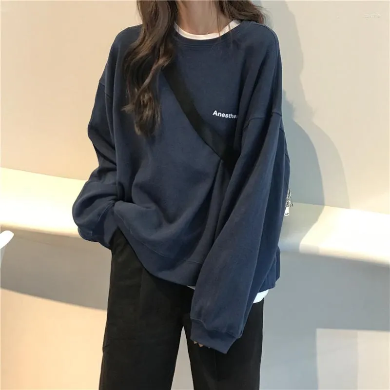 Kadın Hoodies Kpop Mektup Kapüşonlu Moda Koreli İnce Şık Sweatshirts Serin lacivert Gri Kadınlar için M-XXL