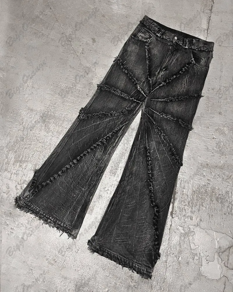 Vintage Mens Oversized Black Frankie B Jeans With Spider Web