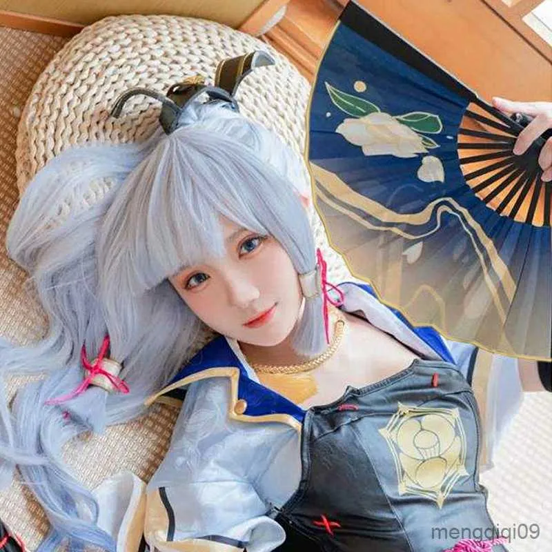 Chinese Style Products Game Genshin Impact Kamisato Ayaka Cosplay Prop Folding Fan Hand Two Sided Decor Paper Unisex R230810