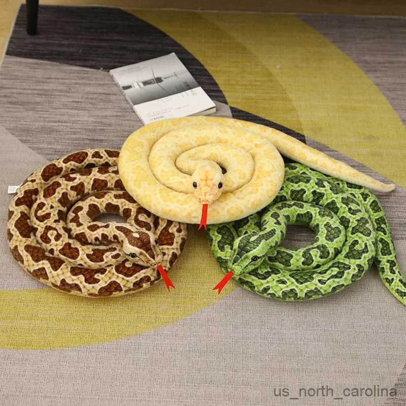 Stuffed Plush Animals 200/300CM Simulation Golden Green Python Plush Toy Giant Snake Stuffed Doll Long For Kids Boys Birthday Gifts Home Decor R230810