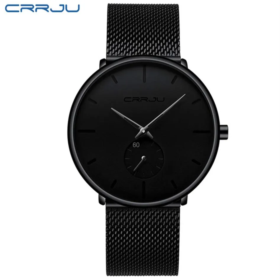 2021 CRRJU Top Merk Luxe Heren Horloges Quartz Horloge Mannen Casual Slim Mesh Staal Waterdicht Sport horloge Relogio Masculino mon2935