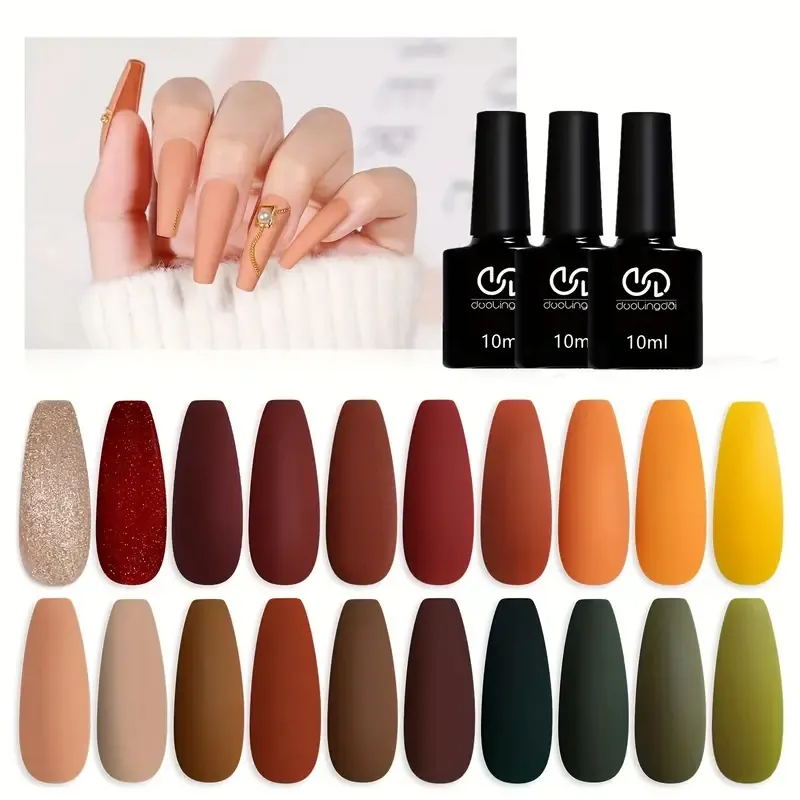 23 Pcs Gel Nail Polish Set, 20 Autumn Colors with Base Coats, Matte Top  Coat Glossy Top Coat, for Home Salon Nail Art DIY