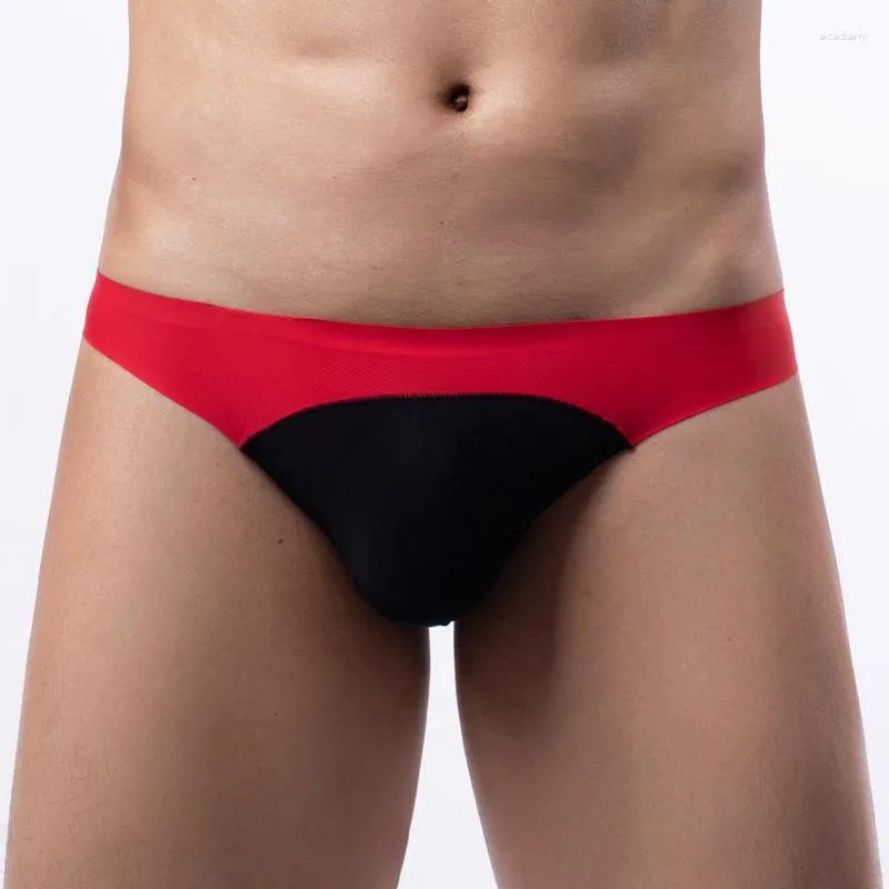 Underpants Ice Silk Non-marking Mens Briefs Color Block Low Rise Thin Summer Waist Comfortable Nylon Underwear