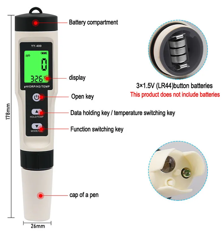 BAN-YU 水質テスター BY-H2 PH/H2/ORP/TEMP測定 BAN-YU 水質テスター BY-H2 PH/H2/ORP/TEMP測定 - メルカリ