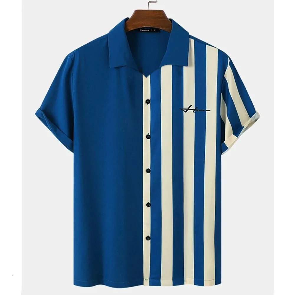 Herrklänningskjortor Summer Men's Shirts Randiga korta ärm toppar färgmatchande 3D -blus överdimensionerade kläder märkta för manliga hawaiianska skjortor 230809