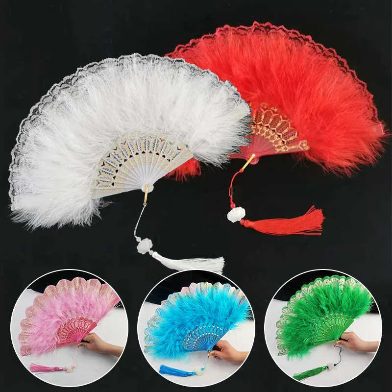 Chinese Style Products Lolita Folded Feather Dance Hand Fan Performance Party DIY Prop Room Ornaments Home Crafts Gifts Bride Wedding Decoration