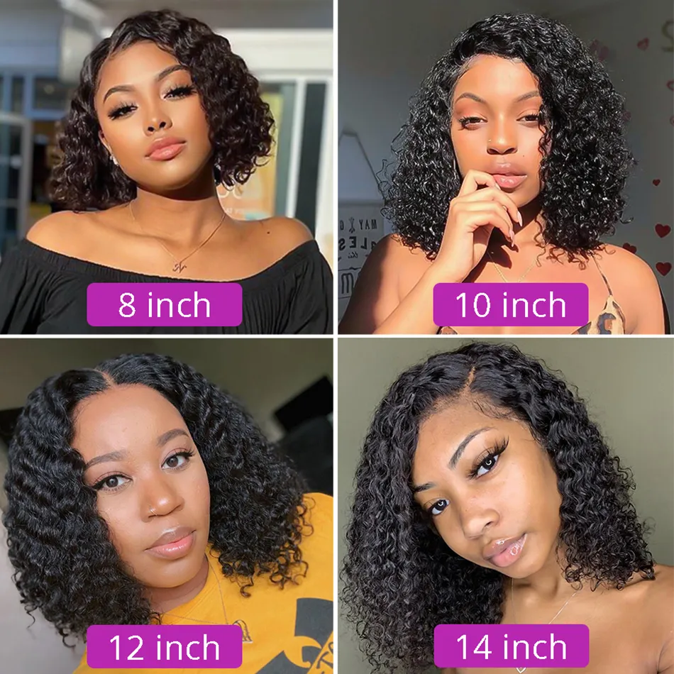 Deep Curly Bob T Part Lace Wig Brazilian Human Hair with Baby Hair Short Bob Wig 4x4 Lace Closure Wigs for Women Deep Wave Wig
