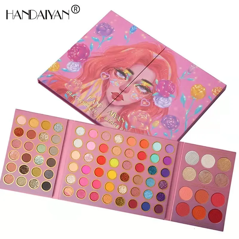 HANDAIYAN Eyes Makeup Matte Shimmer Eyeshadow Lips Makeup Highlight Eye Shadow Palette Glitter Pigment Waterproof Cosmetics Tool