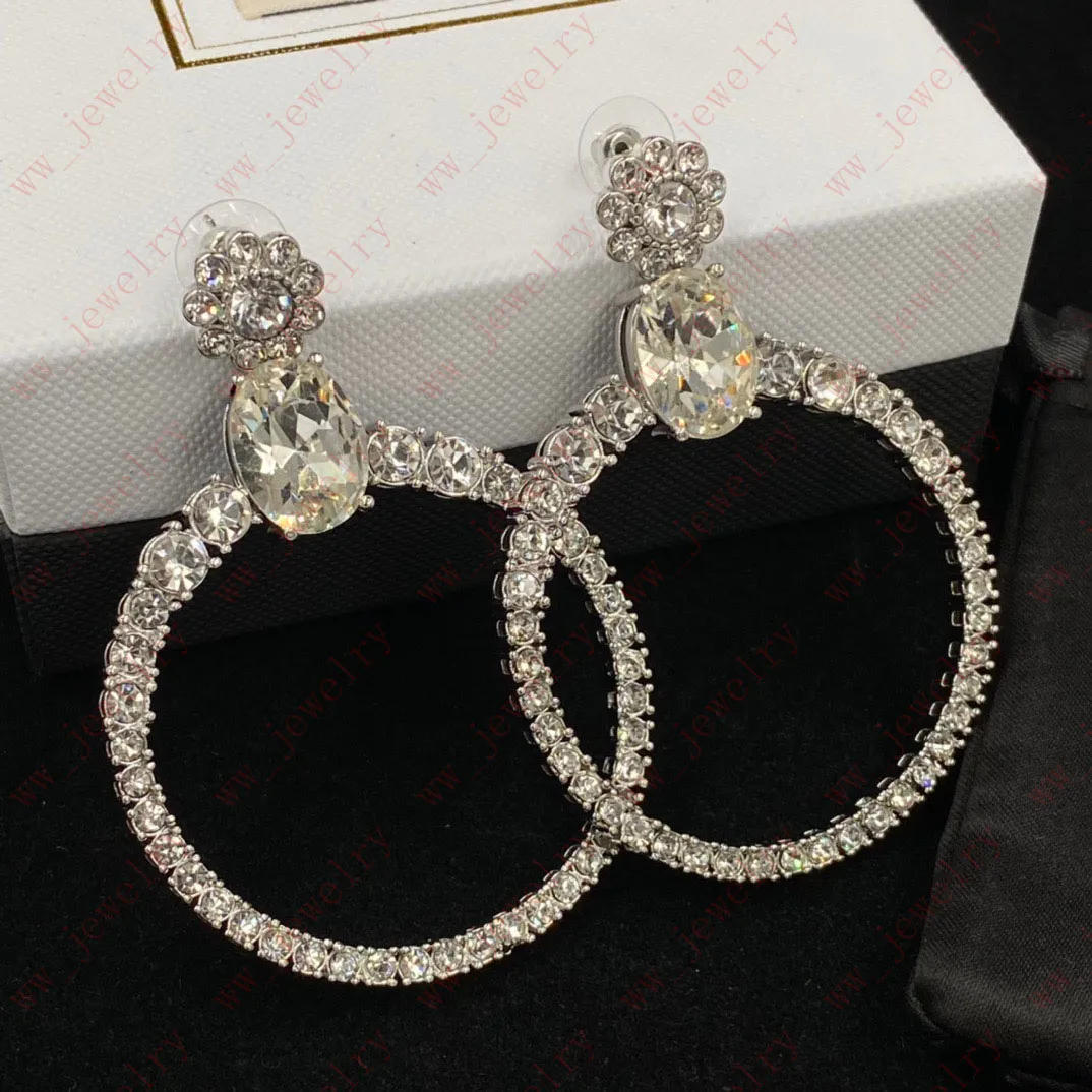Designer smycken silver zirkon kristallblomma runda båge kvinnor charm örhängen, mode personlighet hög mening, alla hjärtans dag, jul, påsk, gåvor