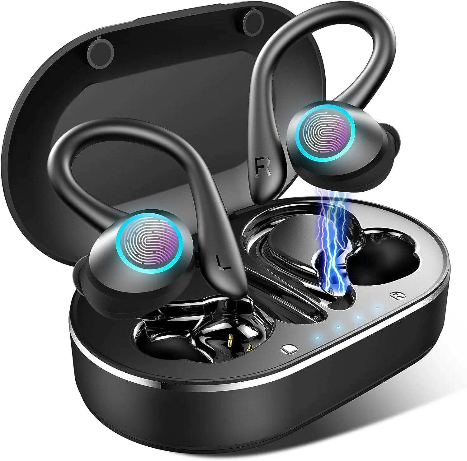 ワイヤレスイヤホン、Bluetoth 5.1 Earhooks With Earhooks、Bluetoth Earbud Wireless Headphones、IP7防水イヤホン、ノイズキャンセルヘッドセットを備えたスポーツヘッドフォン