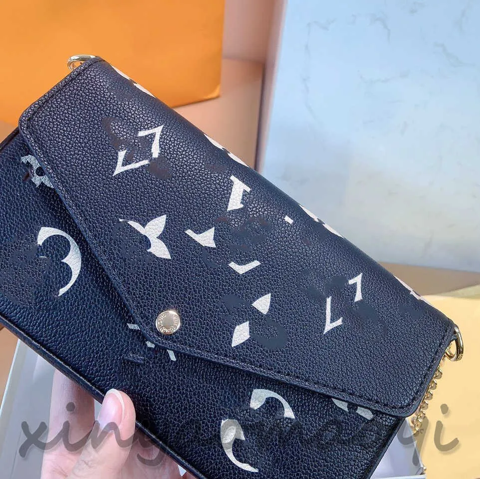 Kvinnors plånboksäck svartvitt läder mini 3-i-1-kedjepåsar handmålade upphöjda motiv dekorerat med 103005