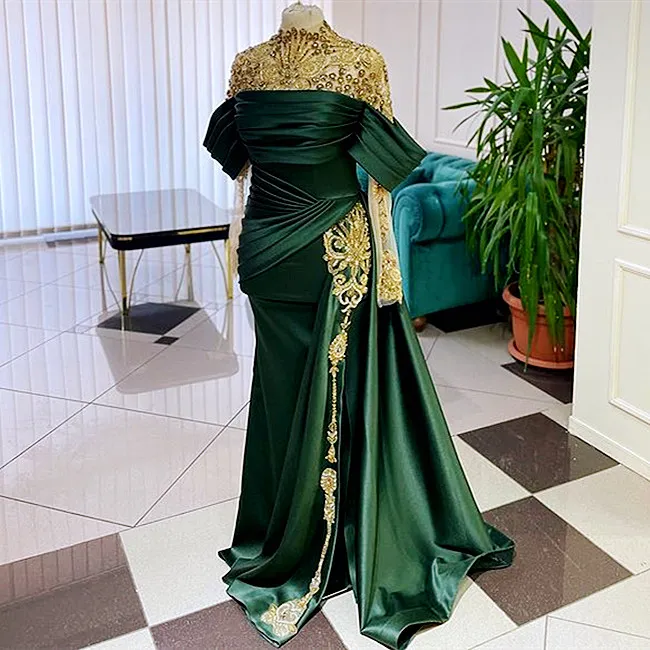 Agosto 2023 Aso Ebi Verde Escuro Sereia Vestido de Baile Renda Frisada Noite Formal Festa Segunda Recepção Aniversário Vestidos de Noivado Vestidos Robe De Soiree ZJ783 es