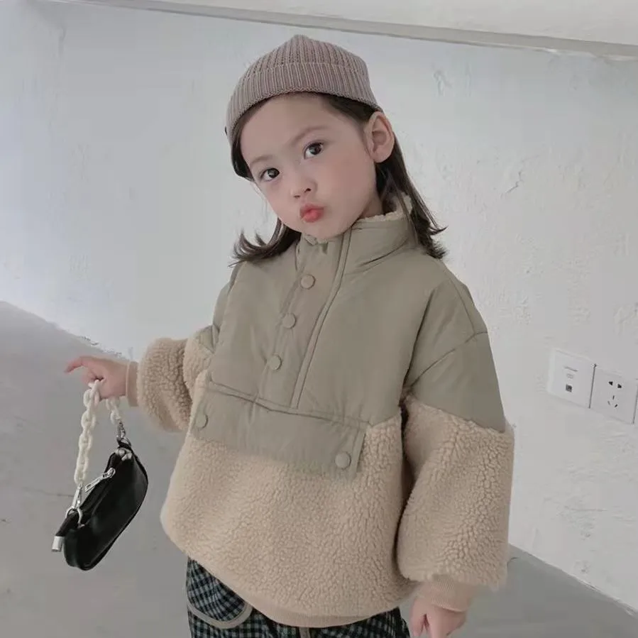 재킷 외부웨어 코트 파카 O- 넥 칼라 싱글 가슴 정기적 인 면화 패션 단순한 귀여운 따뜻한 겨울 가을 소녀 230809
