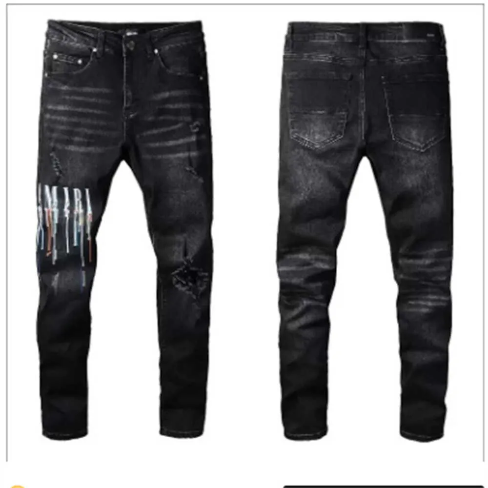 Męskie projektant dżinsów High Elastics w trudnej sytuacji Rowed Slim Fit Motorcycle Biker Dżins dla mężczyzn Masowe Black Pants#030VJZH
