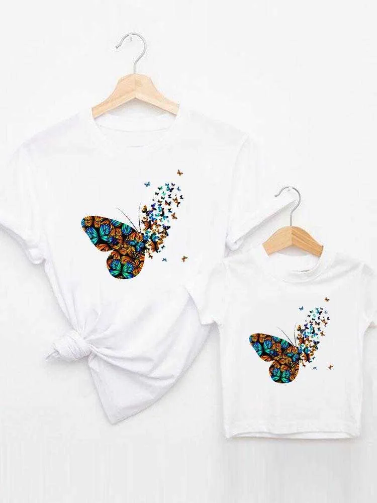 Family Matching Outfits Graphic Tee Butterfly Cute T-shirt Family Matching Outfits Boy Girl Women Kid Child Summer Mom Mama Mother Clothes Clothing