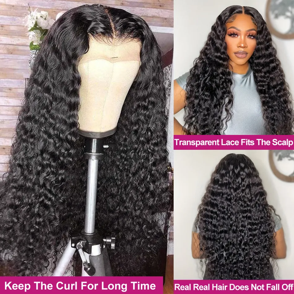 100% human hairHD Deep Wave 13x6 Lace Frontal Wig Human Hair 30 40 Inch 250% Curly 360 Full Lace Front 5x5 Glueless Wig Ready To Wear for Women