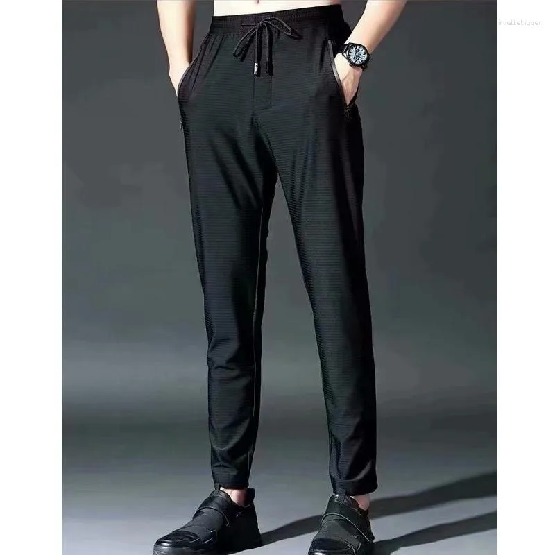 Men's Pants Summer Fashion Streetwear Ice Silk Mesh Elasticity Trousers Casual Jogging Fitness Sports Men Clothing Pant