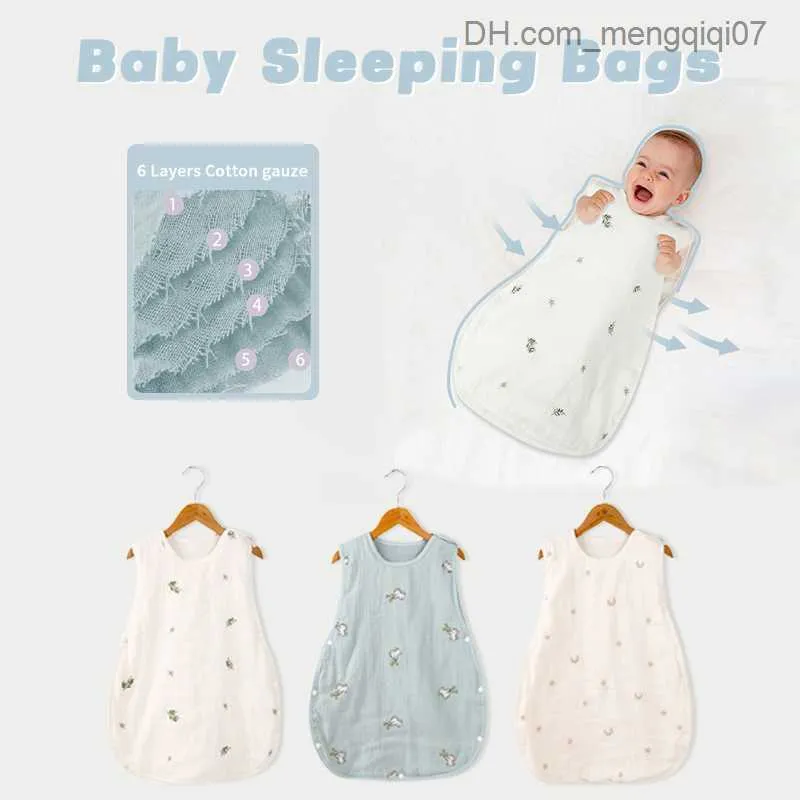 Pajamas saco de dormir para bebés algodón alto de 6 capas de 6 capas de 6 layas de verano, verduro suave suave, transpirable, saco de dormir, recién nacido, pijama z230811