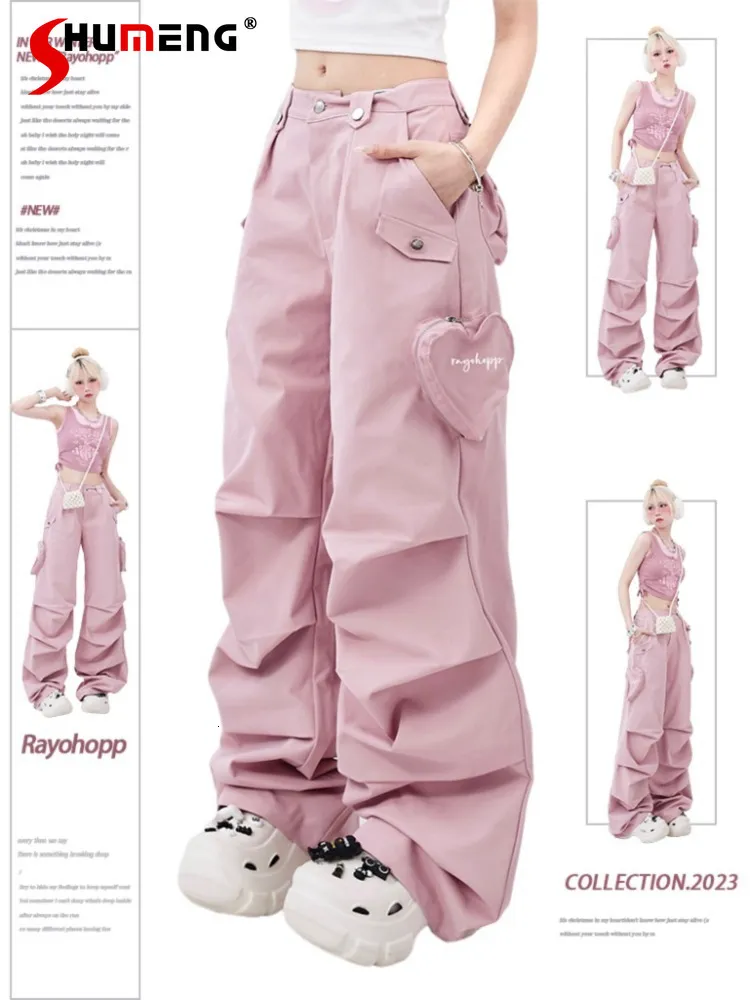 Womens Pants S 2023 Casual Summer Overalls Trousers American Loose Girl  Women Pocket Asymmetry Pleated Pink Sweatpants 230810 From 25,93 €